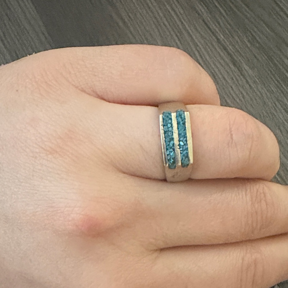 Blue Crystal Inlay Mexican alpaca metal 
Style Women's Ring